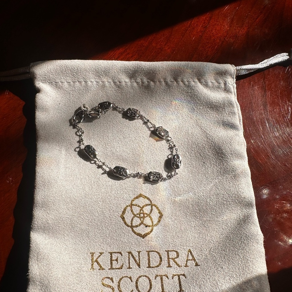 Kendra Scott Emilie Silver Chain Bracelet in Platinum‎ Drusy NEW